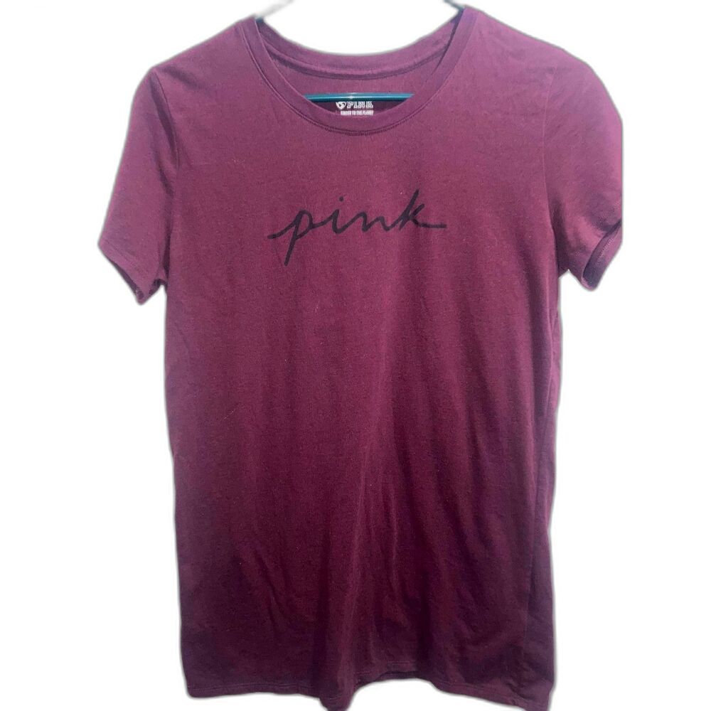 Medium Victoria Secret PINK T-Shirt Crew Neck Maroon Short Sleeve Top